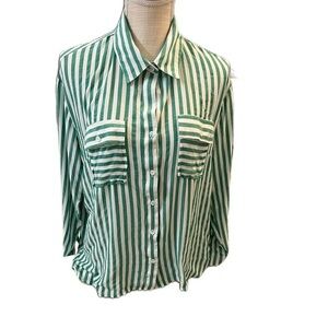 Green and White Striped Button-Down Shirt women’s large
